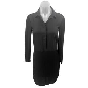 Topshop Women's Black Long Sleeve Button Front Sheath Mini Shirt Dress Size S